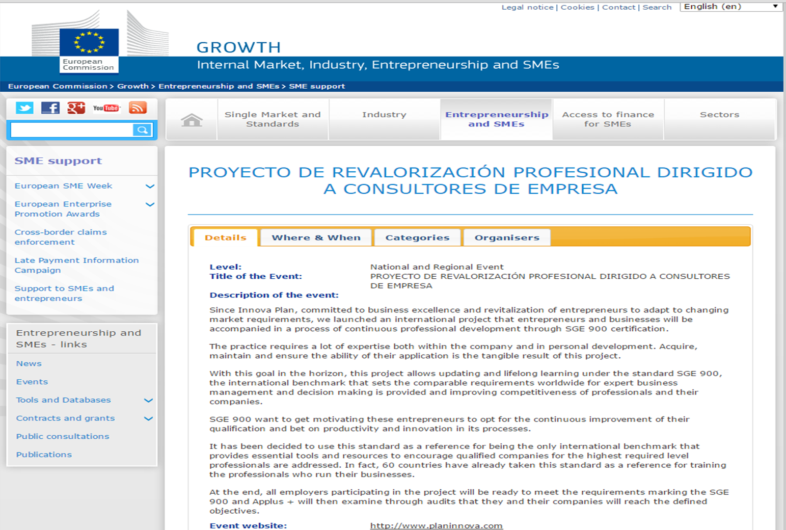 SME week – UE – Plan Innova – SGE 900